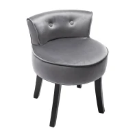 Velvet Upholstered Dressing Table Chair with Oak Legs, Button Tufted Pattern, Ergonomic Design, 45x38.5x58 cm, Gray(m-2)
