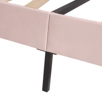 Upholstered Wooden Double Bed Frame with Adjustable Headboard, Velvet Fabric, Luxurious Slat Bed for Bedroom, 137x193x124 cm, Pink(m-10)