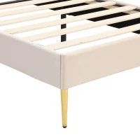 Velvet Upholstered Single Bed with Adjustable Headboard and Golden Iron Legs, Wooden Slatted Frame, 95x195x130 cm, Beige(m-11)