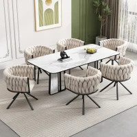 Set of 4 Velvet Dining Chairs with Metal Legs, 360° Swivel, Ergonomic Design, Luxurious and Modern, 61x51.5x71 cm, Beige(m-5)