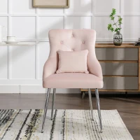Button Pattern Modern Accent Dining Chair with Metal Legs and Lumbar Cushion, Upholstered Armchair, 54.5x58.5x87.5 cm, Pink(m-6)