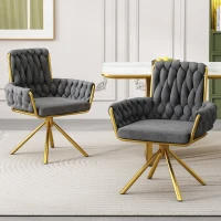 Light Luxury Dining Room Chairs with Metal Legs and Velvet Padded Seat, Modern Swivel Home Office Chair, 63x50x87 cm, Gray(m-5)
