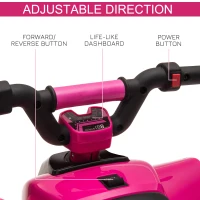 HOMCOM 6V Kids Electric Ride on Car ATV Toy Quad Bike Four Big Wheels w/ Forward Reverse Functions Toddlers for 18-36 Months Old Pink(m-5)