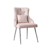 Button Pattern Modern Accent Dining Chair with Metal Legs and Lumbar Cushion, Upholstered Armchair, 54.5x58.5x87.5 cm, Pink(m-2)