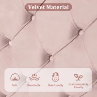 Upholstered Wooden Double Bed Frame with Adjustable Headboard, Velvet Fabric, Luxurious Slat Bed for Bedroom, 137x193x124 cm, Pink(m-5)