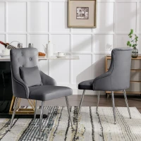 Set of 6 Button Pattern Upholstered Dining Chairs with Metal Legs and Lumbar Cushion, Modern Lounge Chairs for Living Room and Bedroom, 54.5x58.5x87.5 cm, Grey(m-5)