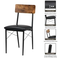 2-Seater Industrial Dining Room Table Sets with Rubber Feet Pad, Steel Legs, 3-Piece PU Leather Kitchen Table and Chairs, 70x70x75 cm, Brown(m-6)