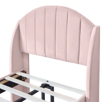 Upholstered Pink Bed with Slatted Frame and Headboard, Velvet Fabric Girls Bed, Easy Assembly, 100x196x108 cm, Pink(m-6)