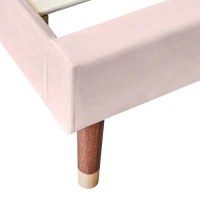 Upholstered Pink Bed with Slatted Frame and Headboard, Velvet Fabric Girls Bed, Easy Assembly, 100x196x108 cm, Pink(m-9)