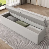 Upholstered Wood Double Bed with Storage, Hydraulic Lever and Bench, Linen Fabric Ottoman Bed Frame, 136x197x102.5 cm, Light Grey(m-7)