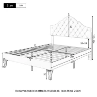 Upholstered Double Bed with Adjustable Headboard, Wooden Slat Support, Velvet Fabric, Easy Assembly, 137x193x124 cm, Beige(m-3)