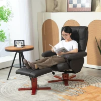 HOMCOM Faux Microfibre Leather Manual Recliner and Footstool Set - Black(m-2)