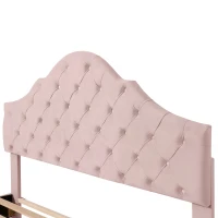 Upholstered Wooden Double Bed Frame with Adjustable Headboard, Velvet Fabric, Luxurious Slat Bed for Bedroom, 137x193x124 cm, Pink(m-8)