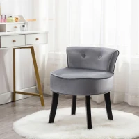 Velvet Upholstered Dressing Table Chair with Oak Legs, Button Tufted Pattern, Ergonomic Design, 45x38.5x58 cm, Gray(m-7)