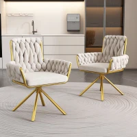 Set of 2 Swivel Dining Room Chairs with Velvet Padded Seat and Metal Legs, Luxurious Kitchen Chairs for Indoor, 63x50x87 cm, Beige(m-4)