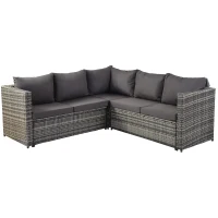 7 Seater Rattan Garden Patio Corner Sofa Set with High Glass Top Dining Table, 184x184x66 cm, Grey(m-11)