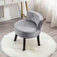 Velvet Upholstered Dressing Table Chair with Oak Legs, Button Tufted Pattern, Ergonomic Design, 45x38.5x58 cm, Gray(m-1)