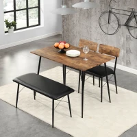 Industrial Dining Table and Chairs Set with Bench, Retro Kitchen Dining Set, MDF and Steel Frame, 110x70x79 cm, Brown(m-1)