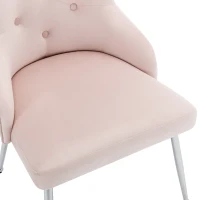 Button Pattern Modern Accent Dining Chair with Metal Legs and Lumbar Cushion, Upholstered Armchair, 54.5x58.5x87.5 cm, Pink(m-8)