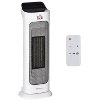 HOMCOM Aquecedor Cerâmico 1000W/2000W com Controle Remoto Tela LED 3 Modos de Vento Temporizador de 8H Termostato e Oscilação 42° para 25m² 17,6x13,7x50cm Branco(m-12)