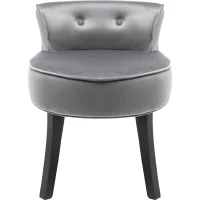 Velvet Upholstered Dressing Table Chair with Oak Legs, Button Tufted Pattern, Ergonomic Design, 45x38.5x58 cm, Gray(m-13)