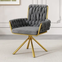 Light Luxury Dining Room Chairs with Metal Legs and Velvet Padded Seat, Modern Swivel Home Office Chair, 63x50x87 cm, Gray(m-1)