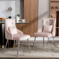 Button Pattern Modern Accent Dining Chair with Metal Legs and Lumbar Cushion, Upholstered Armchair, 54.5x58.5x87.5 cm, Pink(m-4)