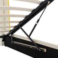 King Size Upholstered Bed with Hydraulic Storage, Gold Edge Ear Design, PU Material, Slat Frame and Headboard, 158x208x106 cm, Beige(m-8)