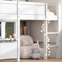 Children's Bunk Bed with Blackboard and Shelf, Pinewood Frame, Kids Storage Solution, 196x98x110 cm, White(m-6)