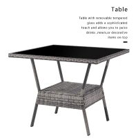 7 Seater Rattan Garden Patio Corner Sofa Set with High Glass Top Dining Table, 184x184x66 cm, Grey(m-5)