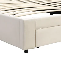 King Size Upholstered Bed with Velvet Fabric, Adjustable Headboard and Large Storage Space, 156x200x101 cm, Cream(m-8)