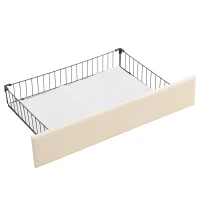Upholstered Double Bed with LED Light, Bedside Pocket Design, Four Storage Drawers, Slatted Frame, Linen, 139.4x197.5x107 cm, Beige(m-13)