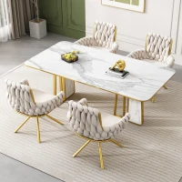 Set of 2 Swivel Dining Room Chairs with Velvet Padded Seat and Metal Legs, Luxurious Kitchen Chairs for Indoor, 63x50x87 cm, Beige(m-5)