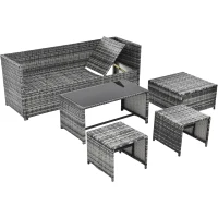 5 Pieces Rattan Garden Sofa Set with Coffee Table, Seat Cushions, Patio Furniture for Outdoor Garden, Backyard, Balcony, 170x58x66 cm, Gray(m-13)