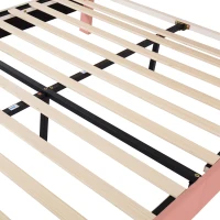 Upholstered Childrens Double Bed with Slatted Frame and Adjustable Headboard, Velvet Fabric, Easy Assembly, 137x196x118.5 cm, Pink(m-9)