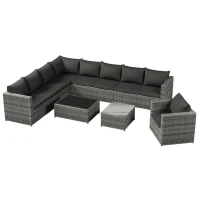 9-Seater L-Shaped Rattan Garden Sofa Set with Table and Cushions, Durable and Stylish Patio Furniture, 291x235x66 cm, Grey(m-2)