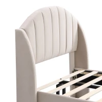 Upholstered Single Sofa Bed with Slatted Frame and Headboard, Wooden Slatted Support, Easy Assembly, 100x196x108 cm, Beige(m-6)