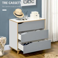 HOMCOM Cassettiera 3 Cassetti in Truciolato e MDF per Camera da Letto e Soggiorno, 75x42x75 cm, Bianca Grigia e Marrone(m-5)