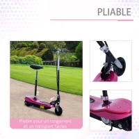 HOMCOM Trottinette électrique pliable 120 W enfant 7 à 12 ans lumière LED hauteur guidon et selle réglable 10 Km/h max. rose(m-6)