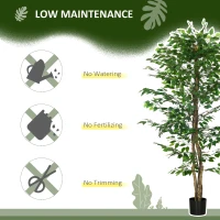 HOMCOM Plantă Artificială de Ficus cu 1260 Frunze, Plantă Artificială cu Ghiveci Inclus, Ø17,5x14,5 cm, Verde(m-5)