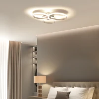 HOMCOM Lámpara de Techo LED IP20 46W 4500lm con 3 Círculos Iluminación de Techo de Aluminio para Comedor Dormitorio Salón 56x47x8 cm Plata(m-2)