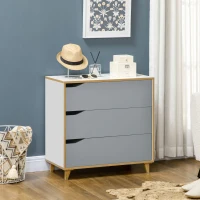 HOMCOM Cassettiera 3 Cassetti in Truciolato e MDF per Camera da Letto e Soggiorno, 75x42x75 cm, Bianca Grigia e Marrone(m-10)