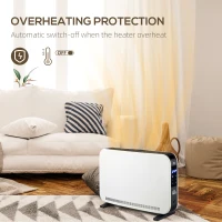 HOMCOM Termosifon Electric cu 3 Moduri, Temporizator, Termostat și Ecran Tactil LED, 60x18,5x39,5 cm, Alb(m-4)