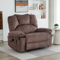 Extrabreiter manueller Massagesessel mit Heizfunktion, Massage, Seitentaschen und Getränkehalter, 115×68×105 cm, Braun(m-1)