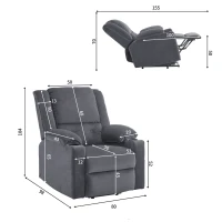 Elektrischer TV-Sessel mit Aufstehhilfe, Massagesessel mit Liegefunktion, 2 Getränkehaltern, Massagefunktion, Heizfunktion, Fernbedienung, Grau(m-3)