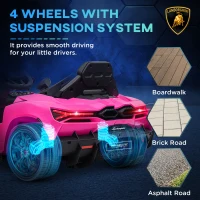 AIYAPLAY Lamborghini Revuelto Licensed 12V Ride on Car w/ Butterfly Doors, Transport Wheels, Suspension, Remote Control, Pink(m-6)