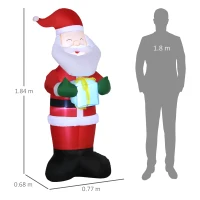 Outsunny Babbo Natale Gonfiabile con Regalo, 3 Luci LED e Gonfiatore Incluso, 77x68x184cm(m-3)