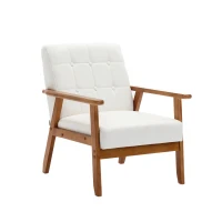 Freizeitstuhl mit Massivholzarmlehnen und -füßen, Mid-Century Modern Akzentstuhl für Wohnzimmer, Schlafzimmer, Studio, 77× 64,5× 71 cm T,Beige(m-2)