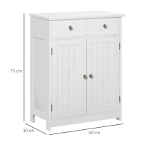 kleankin Mobile Bagno a 2 Ante con Ripiano Regolabile e 2 Cassetti in Legno, 60x30x75 cm, Bianco(m-3)