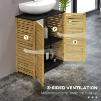 HOMCOM Dulap Sub Chiuvetă cu 2 Uși, Suport pentru Prosoape și Decupaj în Formă de U, 60,5x30,5x69,5 cm, Lemn Natural(m-7)